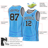 Custom Powder Blue Black-White Tribal Ethnic Aztec Sun Stone Side Panel Stripe Round Neck Sublimation Basketball Set Jersey