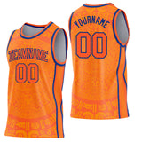 Custom Orange-Royal Tribal Ethnic Aztec Sun Stone Side Panel Stripe Round Neck Sublimation Basketball Set Jersey