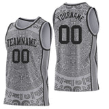 Custom Gray-Black Tribal Ethnic Aztec Sun Stone Side Panel Stripe Round Neck Sublimation Basketball Set Jersey