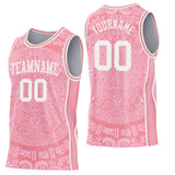 Custom Medium Pink-White Tribal Ethnic Aztec Sun Stone Side Panel Stripe Round Neck Sublimation Basketball Set Jersey
