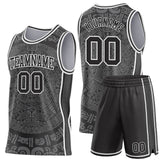 Custom Black-White Tribal Ethnic Aztec Sun Stone Side Panel Stripe Round Neck Sublimation Basketball Set Jersey
