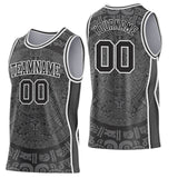 Custom Black-White Tribal Ethnic Aztec Sun Stone Side Panel Stripe Round Neck Sublimation Basketball Set Jersey