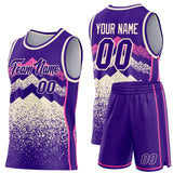 Custom Purple Cream-Pink Mountain Peak Shards Side Panel Stripe Round Neck Sublimation Basketball Set Jersey