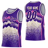Custom Purple Cream-Pink Mountain Peak Shards Side Panel Stripe Round Neck Sublimation Basketball Set Jersey