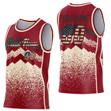 Custom Maroon Vintage USA Flag Cream-Black Mountain Peak Shards Side Panel Stripe Round Neck Sublimation Basketball Set Jersey