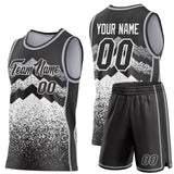 Custom Black White-Gray Mountain Peak Shards Side Panel Stripe Round Neck Sublimation Basketball Set Jersey