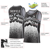Custom Black White-Gray Mountain Peak Shards Side Panel Stripe Round Neck Sublimation Basketball Set Jersey