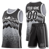 Custom Black Gray-White Mountain Peak Shards Side Panel Stripe Round Neck Sublimation Basketball Set Jersey