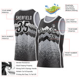 Custom Black Gray-White Mountain Peak Shards Side Panel Stripe Round Neck Sublimation Basketball Set Jersey