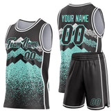 Custom Black Ice Blue-White Mountain Peak Shards Side Panel Stripe Round Neck Sublimation Basketball Set Jersey