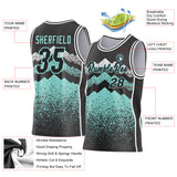Custom Black Ice Blue-White Mountain Peak Shards Side Panel Stripe Round Neck Sublimation Basketball Set Jersey