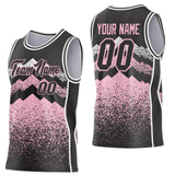 Custom Black Light Pink-White Mountain Peak Shards Side Panel Stripe Round Neck Sublimation Basketball Set Jersey
