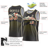 Custom Black Vintage USA Flag Olive-Cream Mountain Peak Shards Side Panel Stripe Round Neck Sublimation Basketball Set Jersey