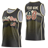 Custom Black Vintage USA Flag Olive-Cream Mountain Peak Shards Side Panel Stripe Round Neck Sublimation Basketball Set Jersey