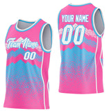 Custom Pink White-Sky Blue Mountain Peak Shards Side Panel Stripe Round Neck Sublimation Basketball Set Jersey