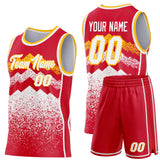 Custom Red White-Gold Mountain Peak Shards Side Panel Stripe Round Neck Sublimation Basketball Set Jersey