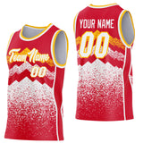 Custom Red White-Gold Mountain Peak Shards Side Panel Stripe Round Neck Sublimation Basketball Set Jersey