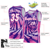 Custom Purple White-Pink Lightning Gradient Dot Side Panel Stripe Round Neck Sublimation Basketball Set Jersey