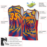 Custom Gold Royal-Red Lightning Gradient Dot Side Panel Stripe Round Neck Sublimation Basketball Set Jersey
