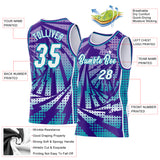 Custom Purple White-Teal Lightning Gradient Dot Side Panel Stripe Round Neck Sublimation Basketball Set Jersey