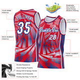 Custom Red White-Royal Lightning Gradient Dot Side Panel Stripe Round Neck Sublimation Basketball Set Jersey