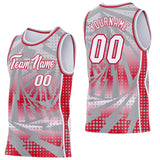 Custom Gray White-Red Lightning Gradient Dot Side Panel Stripe Round Neck Sublimation Basketball Set Jersey