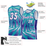 Custom Teal White-Purple Lightning Gradient Dot Side Panel Stripe Round Neck Sublimation Basketball Set Jersey