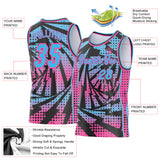 Custom Sky Blue Black-Pink Lightning Gradient Dot Side Panel Stripe Round Neck Sublimation Basketball Set Jersey