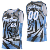 Custom Black White-Light Blue Lightning Gradient Dot Side Panel Stripe Round Neck Sublimation Basketball Set Jersey