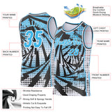 Custom Sky Blue Black-White Lightning Gradient Dot Side Panel Stripe Round Neck Sublimation Basketball Set Jersey