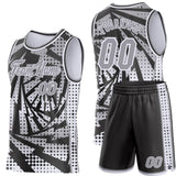 Custom Gray Black-White Lightning Gradient Dot Side Panel Stripe Round Neck Sublimation Basketball Set Jersey