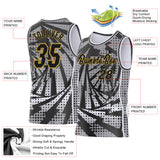 Custom Gray Black White-Old Gold Lightning Gradient Dot Side Panel Stripe Round Neck Sublimation Basketball Set Jersey