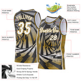 Custom Old Gold White-Black Lightning Gradient Dot Side Panel Stripe Round Neck Sublimation Basketball Set Jersey