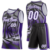 Custom Purple White-Black Lightning Gradient Dot Side Panel Stripe Round Neck Sublimation Basketball Set Jersey
