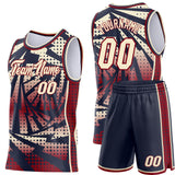 Custom Navy Cream-Maroon Lightning Gradient Dot Side Panel Stripe Round Neck Sublimation Basketball Set Jersey