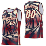 Custom Navy Cream-Maroon Lightning Gradient Dot Side Panel Stripe Round Neck Sublimation Basketball Set Jersey