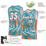 Custom Teal White-Orange Lightning Gradient Dot Side Panel Stripe Round Neck Sublimation Basketball Set Jersey