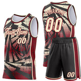 Custom Maroon Cream-Black Lightning Gradient Dot Side Panel Stripe Round Neck Sublimation Basketball Set Jersey