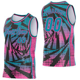 Custom Teal Black-Pink Lightning Gradient Dot Side Panel Stripe Round Neck Sublimation Basketball Set Jersey