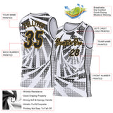 Custom White Black Gray-Old Gold Lightning Gradient Dot Side Panel Stripe Round Neck Sublimation Basketball Set Jersey