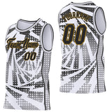 Custom White Black Gray-Old Gold Lightning Gradient Dot Side Panel Stripe Round Neck Sublimation Basketball Set Jersey