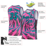 Custom Pink Teal-Black Lightning Gradient Dot Side Panel Stripe Round Neck Sublimation Basketball Set Jersey