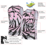 Custom Light Pink Black-White Lightning Gradient Dot Side Panel Stripe Round Neck Sublimation Basketball Set Jersey