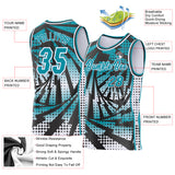 Custom Teal Black-White Lightning Gradient Dot Side Panel Stripe Round Neck Sublimation Basketball Set Jersey
