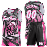 Custom Black White-Pink Lightning Gradient Dot Side Panel Stripe Round Neck Sublimation Basketball Set Jersey