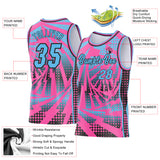 Custom Pink Sky Blue-Black Lightning Gradient Dot Side Panel Stripe Round Neck Sublimation Basketball Set Jersey