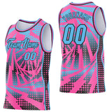 Custom Pink Sky Blue-Black Lightning Gradient Dot Side Panel Stripe Round Neck Sublimation Basketball Set Jersey