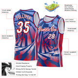 Custom Royal White-Red Lightning Gradient Dot Side Panel Stripe Round Neck Sublimation Basketball Set Jersey