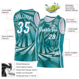 Custom Teal White-Midnight Green Lightning Gradient Dot Side Panel Stripe Round Neck Sublimation Basketball Set Jersey