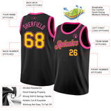 Custom Black Yellow-Pink Authentic Basketball Jersey
